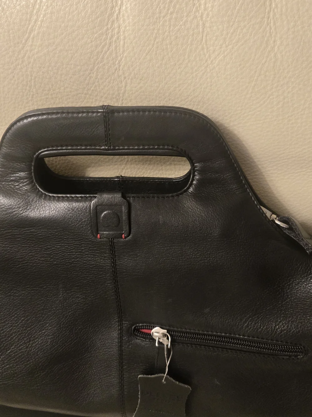 Structured Black Leather Tote with Cutout Handle